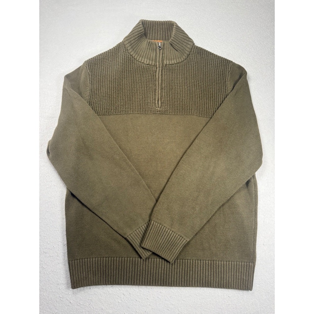 Dockers Mens Large Olive Green 100% Cotton Textured Quarter Zip Sweater Pullover
